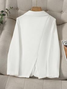 Women's Solid Color Lapel Long Sleeve Single-Breasted Casual Office Thin Jacket, Summer - White - View 7