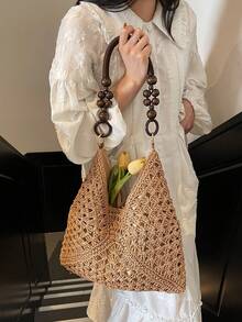 New Simple Handmade Woven Straw Shoulder Bag For Women