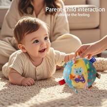 1PC Baby Plush Grip Ball With Bell - Soft Polyester, Mixed Colors - Soft Plush Sensory Ball Toy For Early Educational, Ribbon Tag Ball For Baby Kids Toddlers Infants, Ideal Birthday Gift
