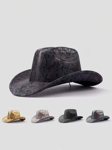 1 pieza Sombrero de vaquero casual de cuero PU acolchado estilo bohemio, adecuado para el escenario, sesión de fotos, fiesta, moda versátil unisex para todas las estaciones