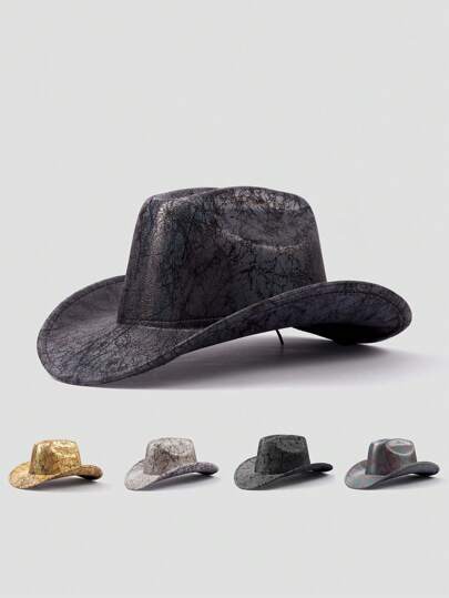 1 pieza Sombrero de vaquero casual de cuero PU acolchado estilo bohemio, adecuado para el escenario, sesión de fotos, fiesta, moda versátil unisex para todas las estaciones