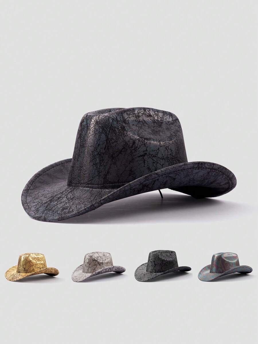 1 pieza Sombrero de vaquero casual de cuero PU acolchado estilo bohemio, adecuado para el escenario, sesión de fotos, fiesta, moda versátil unisex para todas las estaciones