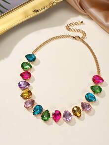 BOCAR 1pc Elegant Rhinestone-Encrusted Chain Necklace, Suitable For Daily Wear - Necklace - View 6