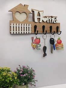 1pc Wall Mounted Wooden Keyholder Hook, Suitable For Front Door, Kitchen, Store, Home, Office, Car, Vehicle Keys, Vintage Decor For Home, Room, Wall