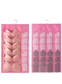 1 Pc Hanging Bra Organizer With Rotating Metal Hanger, Extra-Large Dual Sided Wall Shelf Wardrobe Mesh Pockets Hanging Storage Bag For Bra Socks Underwear Underpants,Double Side Underwear Storage Bag, Functional Lingerie Packing Bag, Hanging Bra Socks Organizer, Bag For School School Accessories School Stuff