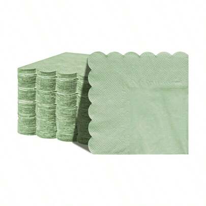 25/50/100pcs Sage Green Cocktail Napkins, Scalloped Sage Green Disposable Beverage Paper (5inch*5inch)