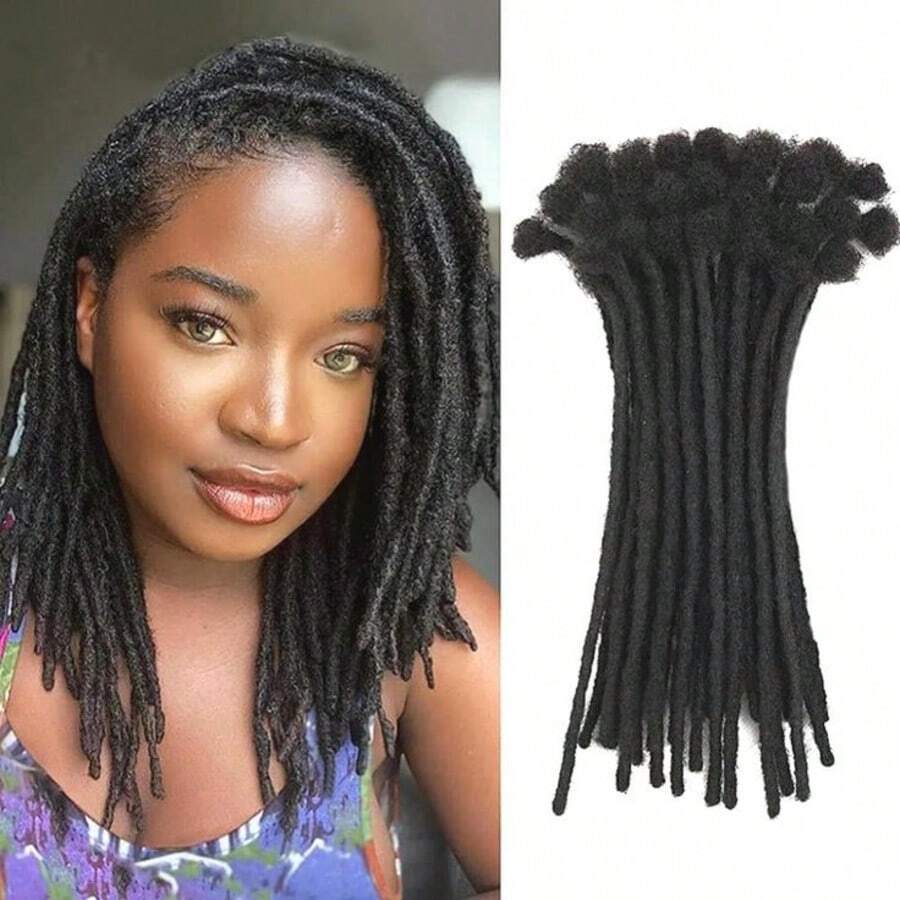 Dreadlock Extension Human Hair 0.6 Cm Width 100% Permanent Human Hair Loc Extension Can Be Dyed Bleached Curled Handmade Loc Extension For Men Women (30 Strands Natual Black) - Natural Black - 查看 1