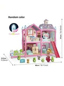 Christmas Decoration Diy Large Princess House Girls' Pretend Play Plastic Parent-Child Interactive Toy Set Assembly Building Block Multiple Scene Pink Simulation Family Nightlight Castle Villa,Home Decoration - Multicolor - View 12