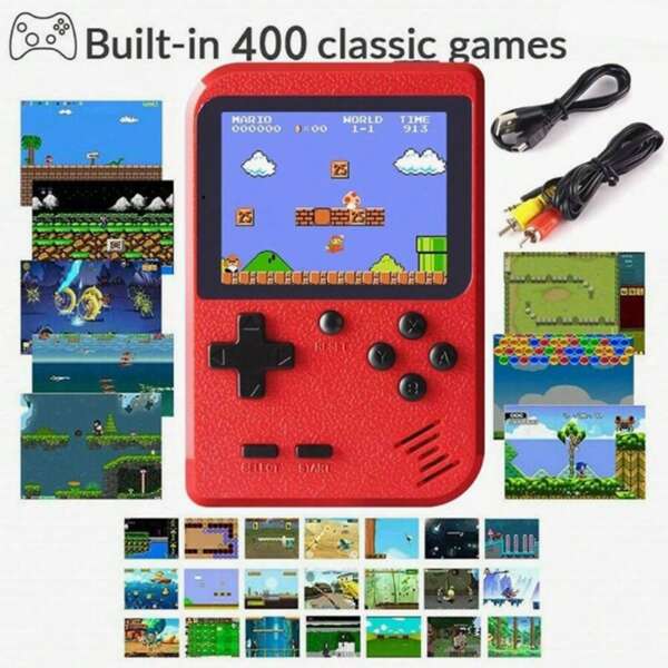 YiYi 1pc Macaron Mini 400-In-1 Game Console Player 1020mAh Battery Handheld Retro Classic Game Player Portable Colorful Game Console Retro Gaming Machine (1 Player/2 Player)