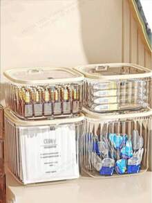 1 pieza Organizador de maquillaje multifuncional con tapa, organizador de cosméticos de escritorio, accesorios para el cabello, organizador de herramientas de maquillaje y papelera, diseño de cierre de presión conveniente, joyero, bolsa, soporte para brochas de maquillaje, soporte para brochas, organizador de perfumes, bolsa, regalos para mujeres, regalos de Navidad, ideas de regalo para mujeres, decoración de habitación - Multicolor - Ver 4