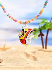 1 pieza Collar colgante de estilo marino con cuentas de vidrio y perlas de colores a la moda, adecuado para el Día de San Valentín, parejas, mejores amigos, regalos para fiestas familiares, vacaciones en la playa, uso diario para mujeres