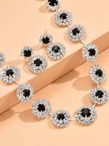Set de 3 piezas de joyería de fiesta de boda de lujo para mujer, que incluye un collar con adornos de diamantes y brillantes y 2 aretes a juego como accesorios de disfraz para baile de graduación