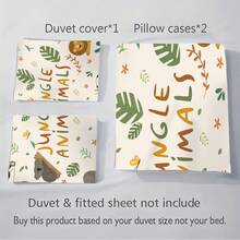 3 件套卡通森林动物印花床上用品套装，1* 羽绒被套 + 2* 枕套，超大尺寸，适合情侣或单人床，适合男士、青少年、女士、卧室、客房、酒店