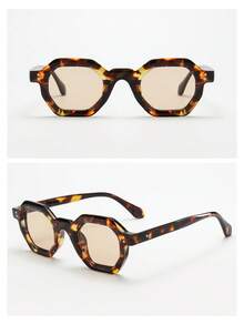 1pc Unisex Polygonal Retro Small Frame High Quality Fashionable Fashion Glasses (Suitable For Driving, Travel, Vacation, Casual Daily Use) - Tortoise Shell Frame Light Tea Piece - View 5