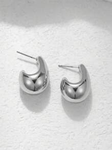 1 Pair Asymmetrical C-Shaped Earrings, European And American Classic Fashion Water Drop Design Minimalist Earrings