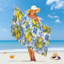 1 pieza Toalla de playa de microfibra ultra suave con estampado de limón - Absorbente, secado rápido, adecuada para nadar, acampar, bañarse y decoración del hogar, esenciales de viaje, accesorios de viaje, artículos esenciales de playa