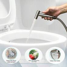 银色不锈钢三件套马桶伴侣，浴室喷头带淋浴软管和挂钩支架套装，浴室配件，浴室工具 - 銀色 - 查看 8