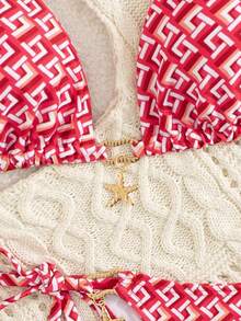 Bikini z nadrukiem rozgwiazdy, geometryczny wzór, ściągane sznurkiem, wiązane z tyłu, urocze stroje plażowe na wiosnę i lato