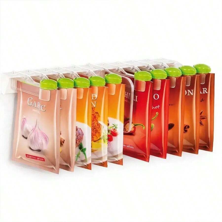 A Mixing Bag Hole Free Rotating Wall Storage Rack, The Kitchen Is Neat And Not Messy, Increase The Kitchen Storage Space, A Variety Of Mixing Bags Sealed From Moisture, The Left And Right Design Can Be Adjusted For Easy Access, While Storing A Variety Of Seasoning Bags, Sealing Clip Mixing Bag Storage, Cooking Seasoning More Convenient