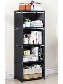 Librería muebles almacenamiento 4 compartimentos estantería vertical moderna hogar oficina estructura resistente fácil montar diseño funcional espacio amplio organiza libros objetos - Negro - Ver 1