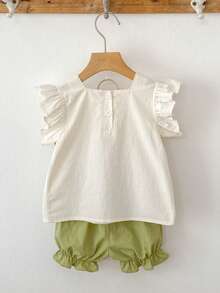 夏季新款女宝宝盖袖刺绣上衣+短裤两件套 - 綠色 - 查看 3