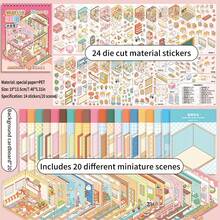 Libro de pegatinas de mini casas 3D - 24 hojas de pegatinas de mascotas + 20 hojas de pegatinas de fondo de escenario, útiles escolares, de vuelta al colegio - Multicolor - Ver 11