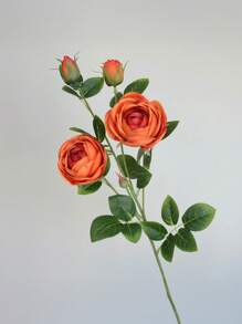 1 pièce Fleur artificielle réaliste en PU ressemblant à de la soie avec 4 fausses roses roses et blanches - Décoration de maison de style ferme moderne pour mariage, Pâques, fournitures de fête de printemps - Décoration de chambre, salon, jardin et mur de style vintage pour l'automne