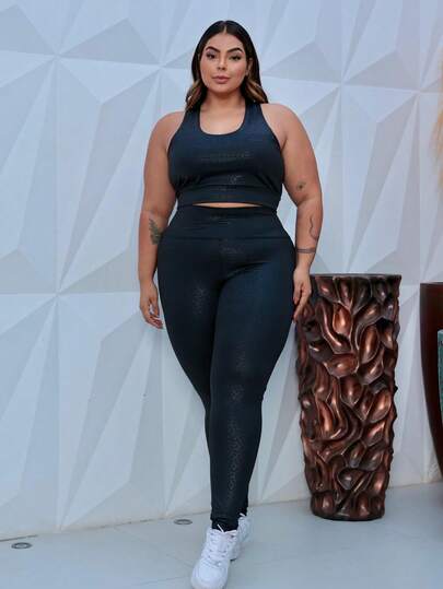 Conjunto Academia Com Bojo Removível Plus Size Calça +Top