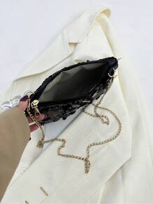 Fashionable Sequin Decorated Rectangular Women Handbag, Personalized Zipper Closure Crossbody Bag, Niche Design Chain Shoulder Bag For Parties