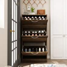 ECACAD 42.3" Space-Saving Shoe Cabinet With 3 Flip Drawers, Narrow Enclosed Shoe Rack Suit For Small Room, Compact Freestanding Shoe Storage Cabinet For Entryway, Corridor, Hallway, Perfect For Housewarming Gift - Màu Tím - Xem 4