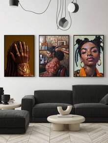 3件套编织发型墙面艺术装饰、金色指甲墙面艺术、艺术肖像墙面装饰、大胆的箍圈海报、沙龙氛围房间美学、文化特征艺术版画、现代家居装饰、墙面艺术、房间美学、可选框架 - 3件/套 - 查看 9