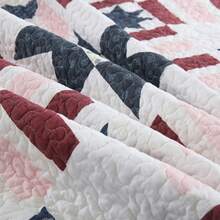 3PCS Soft & Comfortable Patchwork Star Bedding Set – Cooling Summer Quilt With 2 Pillow Shams, White & Blue Stripes Design | All-Season Bedspread, Perfect For Any Bedroom Decor - 藏蓝色 - 查看 5