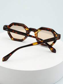 1pc Unisex Polygonal Retro Small Frame High Quality Fashionable Fashion Glasses (Suitable For Driving, Travel, Vacation, Casual Daily Use) - Tortoise Shell Frame Light Tea Piece - View 4