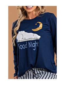 Pijama Feminino Good Night - Azul Marinho - Visão 3