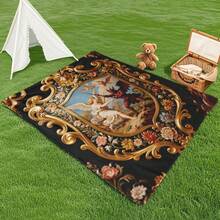 Manta de franela, mantas para exteriores con diseño de escudo, flor, demonio dorado y ángel. Un accesorio de picnic elegante y decoración de pared colgante para aventuras al aire libre y temas únicos para el hogar. - Multicolor - Ver 2