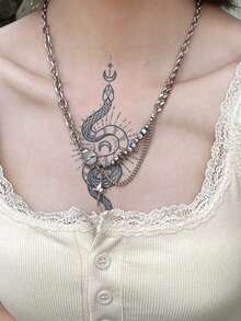 1 pièce Autocollant de tatouage temporaire motif serpent western, semi-permanent, imperméable & résistant à la transpiration, dure 1-2 semaines, jus d'herbes réaliste, anti-friction, non réfléchissant, autocollant de tatouage noir, unisexe, convient pour les bras, la poitrine, les jambes, l'abdomen, la taille, les doigts, le cou, la colonne vertébrale et autres parties du corps, art corporel moderniste - Noir - Voir 3