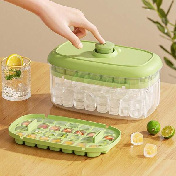 1 Conjunto de Formas de Gelo de Plástico Congelado, Forma de Gelo Multifuncional, Bandeja de Gelo de Ejeção Fácil com Fabricante de Cubos de Gelo com Estilo de Pressão e Concha de Gelo Bônus