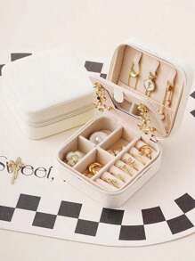 A Jewelry Storage Box With A Makeup Mirror, Portable Travel Zipper Jewelry Box, Simple Travel And Home Jewelry Box, Fashionable Personalized Leather Mini Jewelry Box For Earrings, Necklaces, Rings Storage, Dust-Proof Small Jewelry Storage Box, Jewelry Accessory Storage Box And Vanity Box, Perfect For Storing Rings, Pendants, Earrings, Ties, Bracelets, Great Gift For Girlfriend, Mother's Anniversary, Men's & Women's Gifts