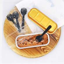 10 套（10 把勺子 +10 把盖子 +10 把盒子，加起来 30 件）迷你面包盘带盖和勺子矩形铝箔烤盘迷你芝士蛋糕容器，多功能大容量糕点盒，适用于烧烤、奶酪、红薯、寿司、甜点 - 非常适合家庭、餐厅、厨房、派对、婚礼、毕业典礼、圣诞节、万圣节、复活节、感恩节、情人节、