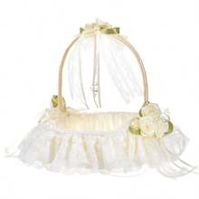 Elegant Lace Fabric Wedding Basket, Bridesmaid Handheld Flower Basket For Western Wedding Decor