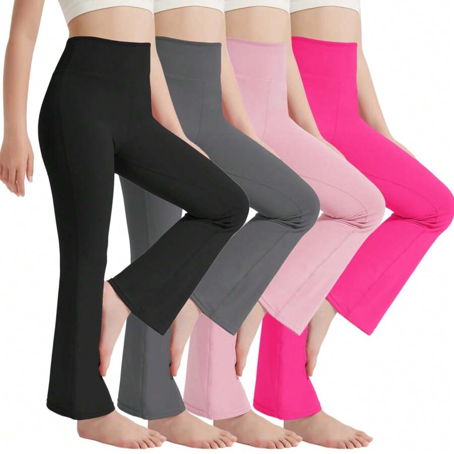 EXARUS 4 Pack Girls Leggings Kids Yoga Pants Crossover V Waist Ankle/Full Length High Waisted For School Casual Dance - SET5 - 查看 1