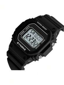 SYNOKE Men Rubber Strap Water Resistant Round Dial Electronic Watch