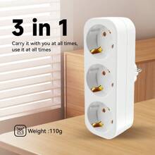 CILIA 1/2pcs European Standard 3-IN-1 Power Strip, 16A/250V, Weight:110g, Carry It With You At All Tian,For Indoor Office, Kitchen, Living Room,Dorm Room Essentials College,White/Black
