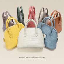 Crocodile Leather Tote Crossbody Bowling Bag - Elephant Gray - View 3