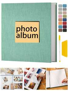 大尺寸亚麻相册，自粘磁性剪贴簿相册，情人节生日礼物，婚礼留言簿，DIY剪贴簿，40页，28x26.5厘米