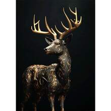 1 件动物黑金鹰狮帆布画金属海报墙艺术北欧鹿虎狼天鹅美学画客厅装饰可选框架