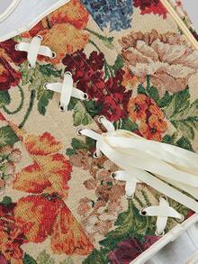 1 件莫奈花园花卉紧身胸衣上衣，复古提花复古塑身衣上衣，紧身胸衣短款上衣，适合正式场合，适合搭配 - 彩色 - 查看 7