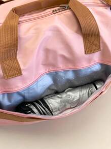 1pc Nylon Contrast Color Handbag, Travel Bag With Wet And Dry Separation, Shoe Compartment, Crossbody Strap, Suitable For Men & Women