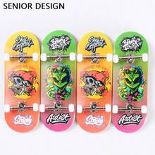 1pc 34mm Professional Finger Skateboard, Double Kick Skull & Alien Design, Maple Wood Material Mini Finger Skateboard, Stress Relief Creative Toy