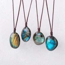 1PC Natural Crystal Black Tourmaline Labradorite Raw Stone Unpolished Gem Pendant Necklace Quartz Jewelry Women Necklace For Women Gifts